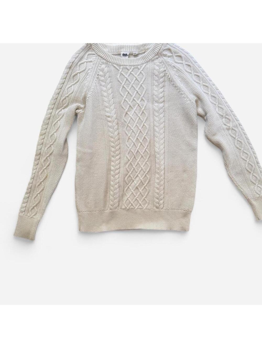 Gap Women's White Fisherman Cable Knit 100% Cotton Sweater Size Small